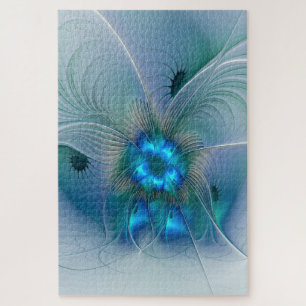 Quebra-cabeça Ovinas de Pé, Fractal Turquesa Azul Abstrato