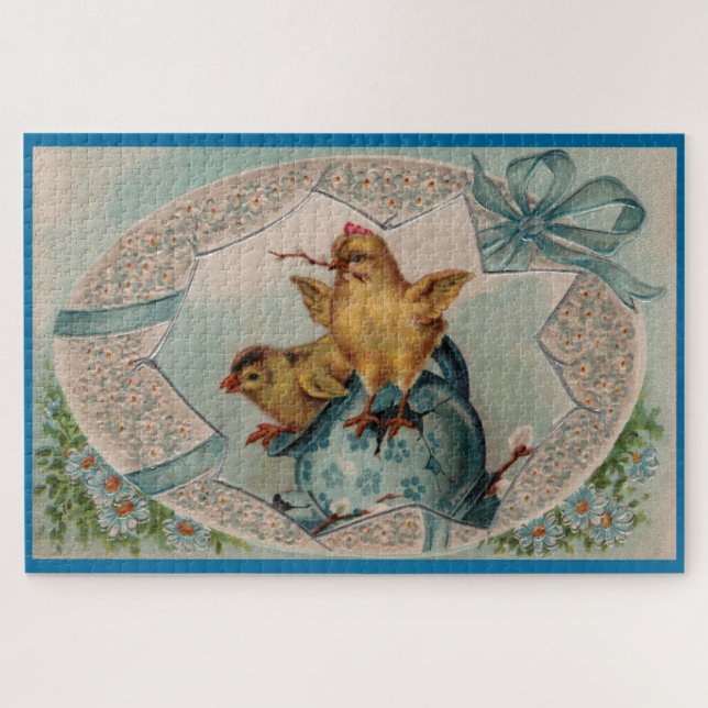 Quebra-cabeça Ovo de Páscoa Azul e Pintinhos Grande Puzzle (Horizontal)