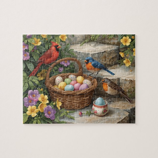 Quebra-cabeça Ovos de Páscoa em Ninho de Pássaros em Aquarela De (Horizontal)