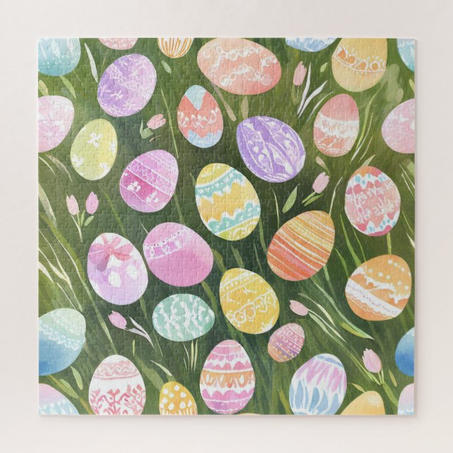 Quebra-cabeça Ovos de Páscoa Pastéis | Aquarela de Primavera Bon (Vertical)