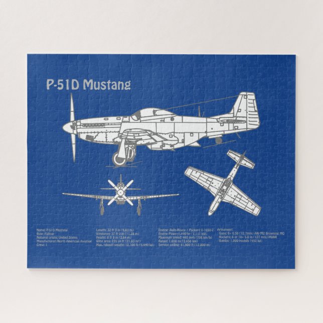 Quebra-cabeça P-51D Mustang - Airplane Blueprint ABD (Horizontal)