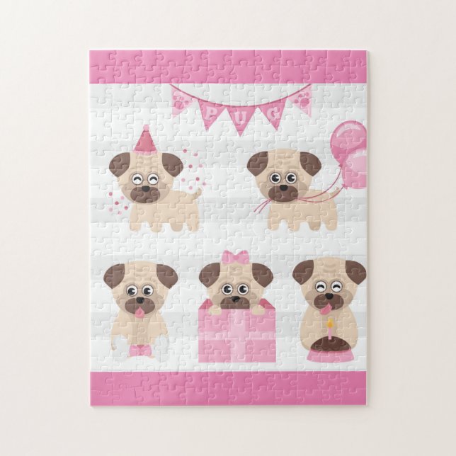 Quebra-cabeça Pacote de aniversário de Pug (Vertical)