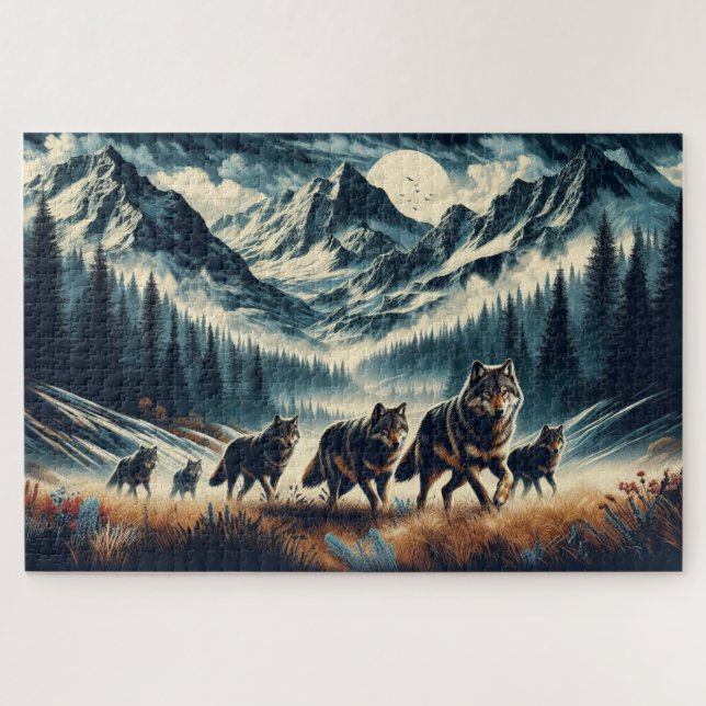 Quebra-cabeça Pacote do Lobo de Montanha, Família do Lobo, Selva (Horizontal)