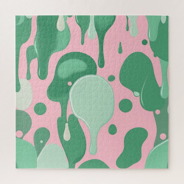 Quebra-cabeça Padrão Abstrato de Gotejamento Derretido Rosa Verd (Vertical)