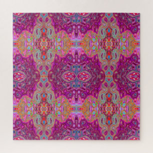 Quebra-cabeça Padrão Abstrato Groovy Rosa Magenta, Azul e Vermel