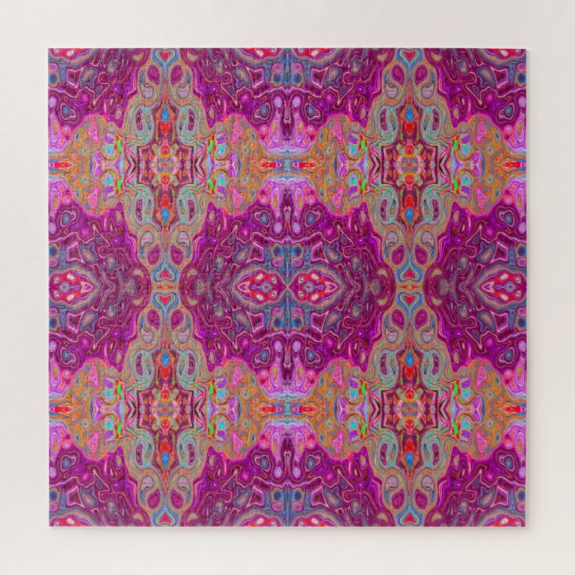 Quebra-cabeça Padrão Abstrato Groovy Rosa Magenta, Azul e Vermel (Vertical)