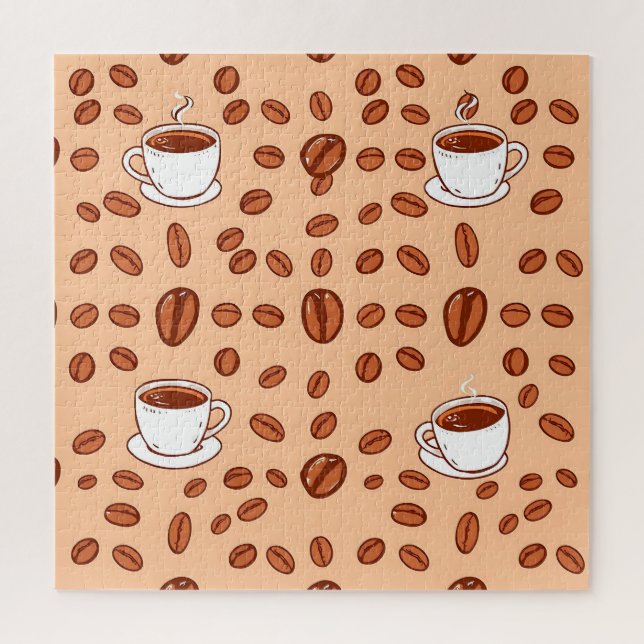 Quebra-cabeça Padrão Aconchegante de Xícaras de Grãos de Café (Vertical)