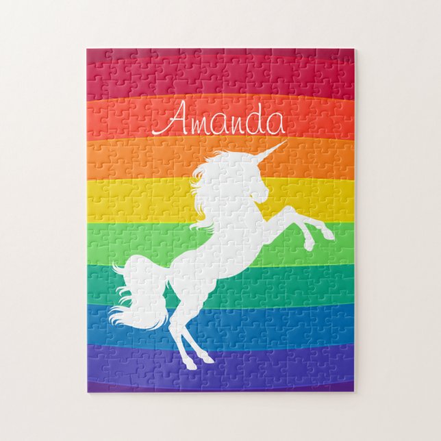 Quebra-cabeça Padrão Arco-íris Unicórnio Branco Personalizado Cu (Vertical)