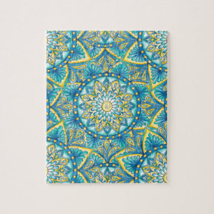 Quebra-cabeça Padrão Azul de Turquesa Amarela