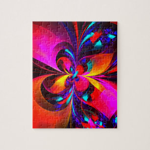 Quebra-cabeça Padrão Azul Vermelho Abstrato Floral Moderno #07