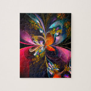 Quebra-cabeça Padrão Azul Vermelho Abstrato Floral Moderno #13