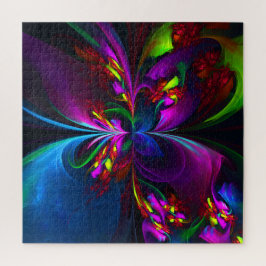 Quebra-cabeça Padrão Azul Vermelho Abstrato Floral Moderno #15