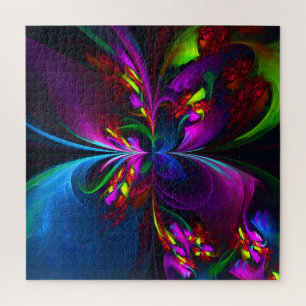 Quebra-cabeça Padrão Azul Vermelho Abstrato Floral Moderno #15