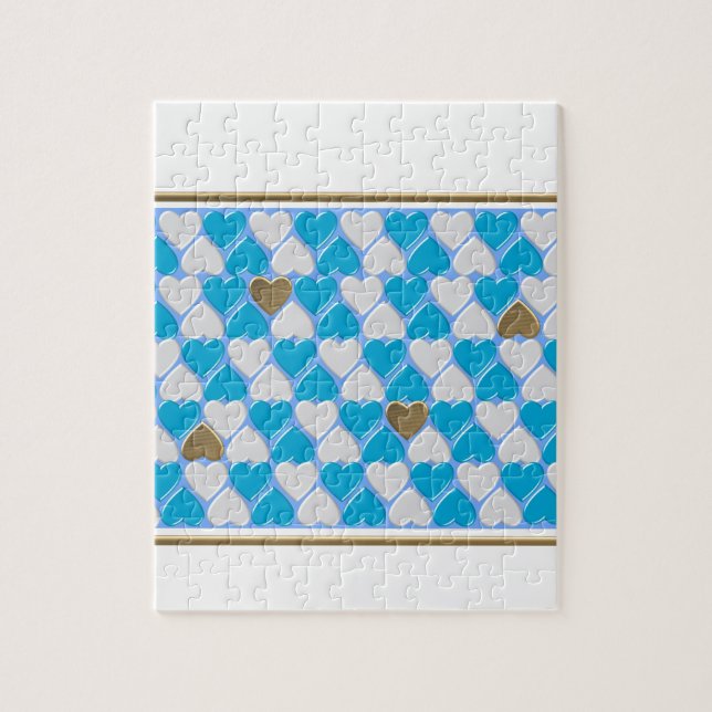 Quebra-cabeça Padrão bávaro azul e branco. (Vertical)