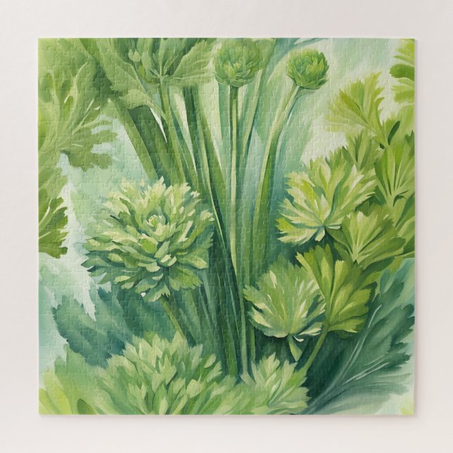 Quebra-cabeça Padrão Botânico Verde de Salsão Luxuriante (Vertical)