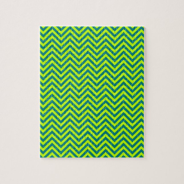 Quebra-cabeça Padrão Chevron Teal E Verde limão (Vertical)
