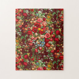 Quebra-cabeça Padrão Chintz flores amarelas vermelhas rosa, cor-
