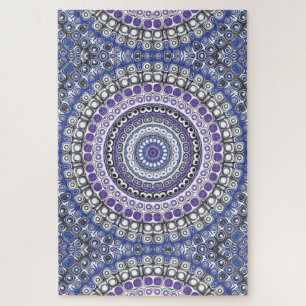 Quebra-cabeça Padrão Circular Geométrico Mandala Azul e Roxo