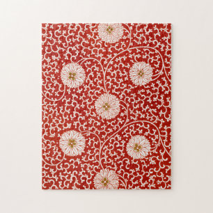 Quebra-cabeça Padrão Clássico do Ornamentado Floral Vermelho Vib