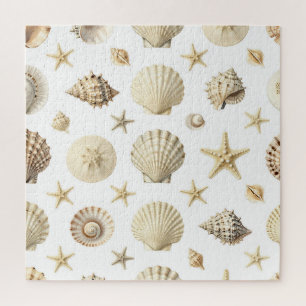 Quebra-cabeça Padrão contínuo de estrela-do-mar e conchas marinh