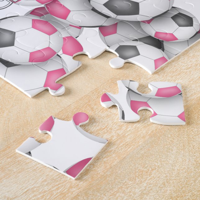 Quebra-cabeça padrão das bolas de futebol de cinza rosa (Lateral)