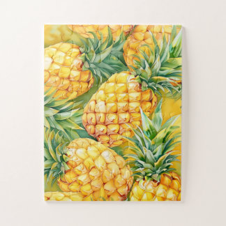 Quebra-cabeça Padrão de Abacaxi Tropical Aquarela