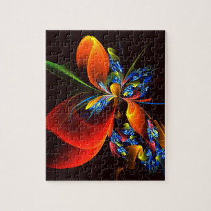 Quebra-cabeça Padrão de Abstrato de Arte Floral Azul Laranja Mod