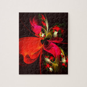 Quebra-cabeça Padrão de Abstrato de Arte Vermelha Verde Floral M