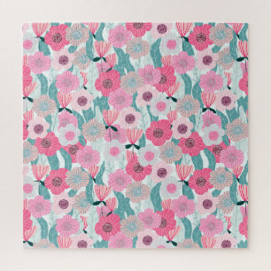 Quebra-cabeça Padrão de Abstrato Floral Rosa Pastel