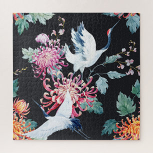 Quebra-cabeça Padrão de Aquarela de Crane Vermelha Chrysanthemum