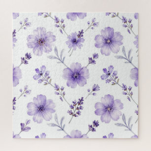Quebra-cabeça Padrão de Aquarela de Flor de Linho Roxo Lavanda