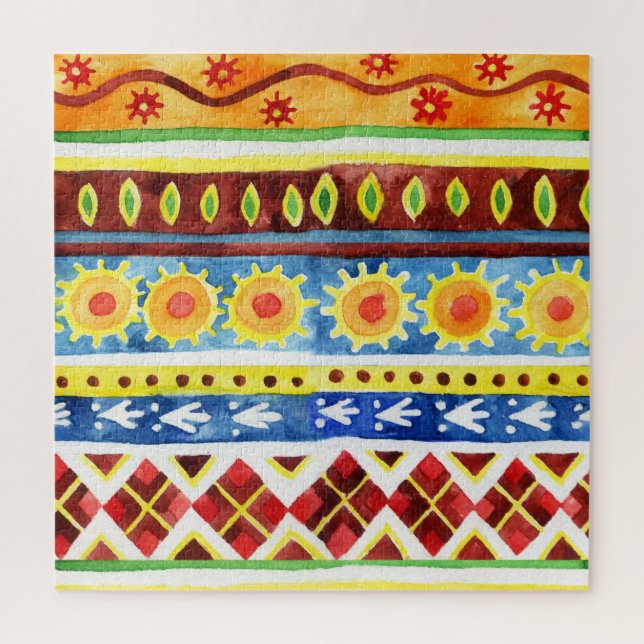 Quebra-cabeça Padrão de Aquarela Étnica Pintada à Mão (Vertical)