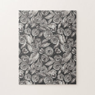 Quebra-cabeça Padrão de Aquarela Floral Branca Moderna