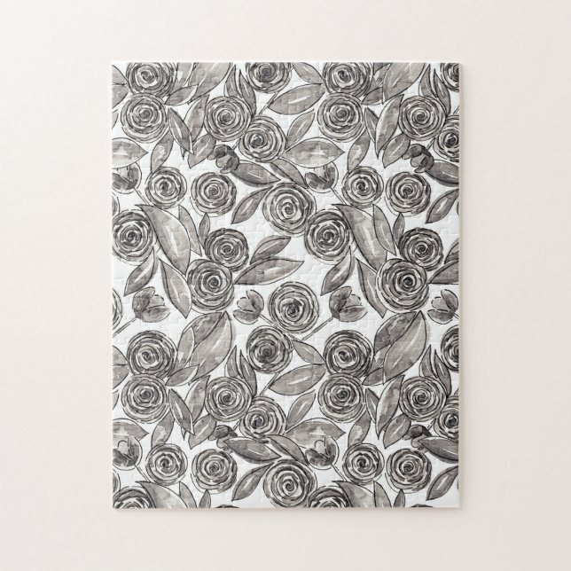 Quebra-cabeça Padrão de Aquarela Floral Branca Moderna (Vertical)