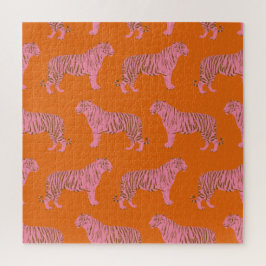 Quebra-cabeça Padrão de Arte Cinza Laranja e Tigre Rosa