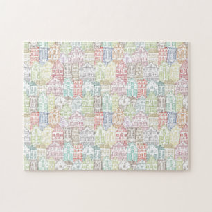 Quebra-cabeça Padrão de arte de linhas de casas coloridas