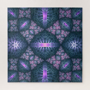 Quebra-cabeça Padrão de Arte Fractal 3D Turquesa Rosa Roxo