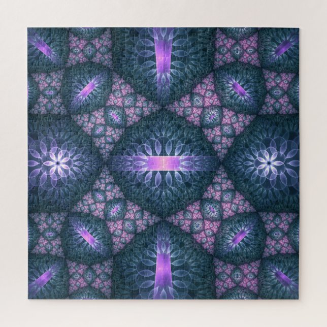 Quebra-cabeça Padrão de Arte Fractal 3D Turquesa Rosa Roxo (Vertical)