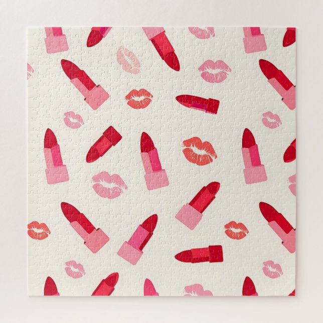 Quebra-cabeça Padrão de Beijo de Lábios Rosas (Vertical)