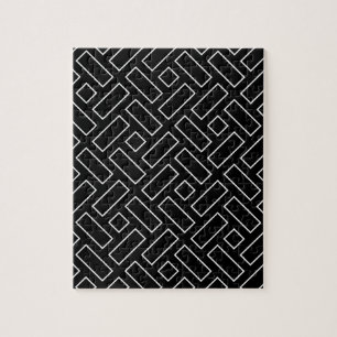 Quebra-cabeça Padrão de Bloco Linear Preto e Branco - Preto