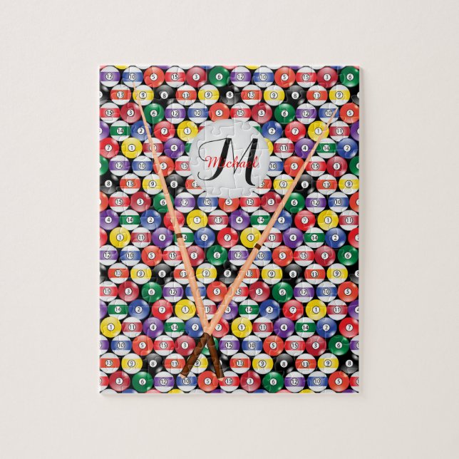 Quebra-cabeça Padrão de Bola de Piscina Monograma Billiards (Vertical)