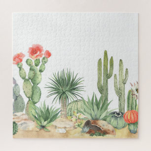 Quebra-cabeça Padrão de Borda de Aquarela Cactos Bloqueando
