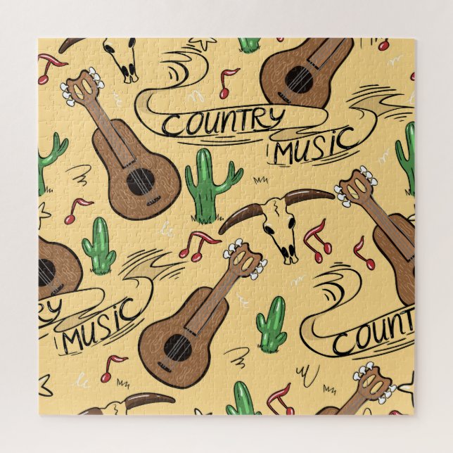 Quebra-cabeça Padrão de Cactus de Violão de Country Music (Vertical)