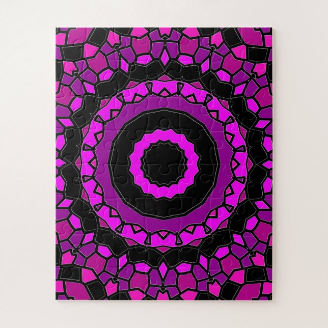 Quebra-cabeça Padrão de Caleidoscópio Púrpura, Rosa e Preto (Vertical)