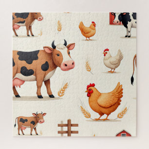 Quebra-cabeça Padrão de Celeiro de Animais de Fazenda Fofos