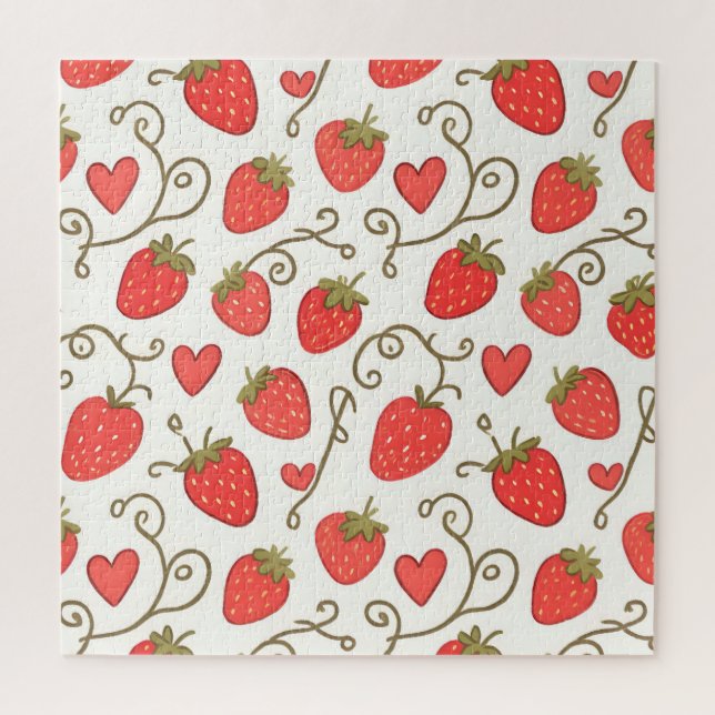 Quebra-cabeça Padrão de Coração de Morango Fofo e Caprichoso (Vertical)