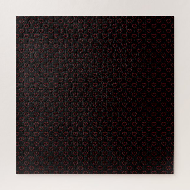 Quebra-cabeça Padrão De Corações Vermelho Em Preto, Difícil (Vertical)