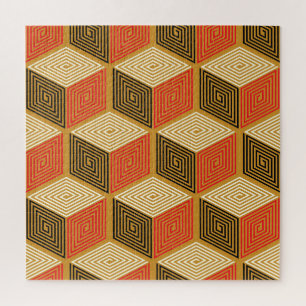 Quebra-cabeça Padrão de Cubo Dourado Vermelho