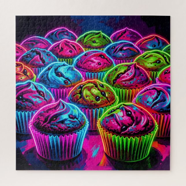 Quebra-cabeça Padrão de Cupcakes com Brilho Neon (Vertical)