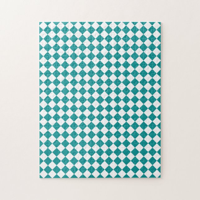 Quebra-cabeça Padrão de diamante xadrez branco azul-esverdeado (Vertical)